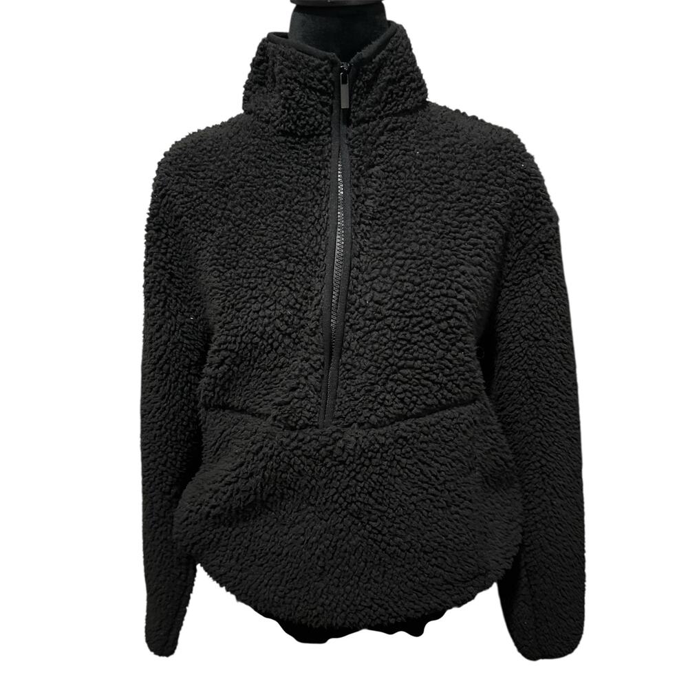 No Boundaries Black Sherpa Fleece Half‑Zip Pullover – Juniors L, EUC